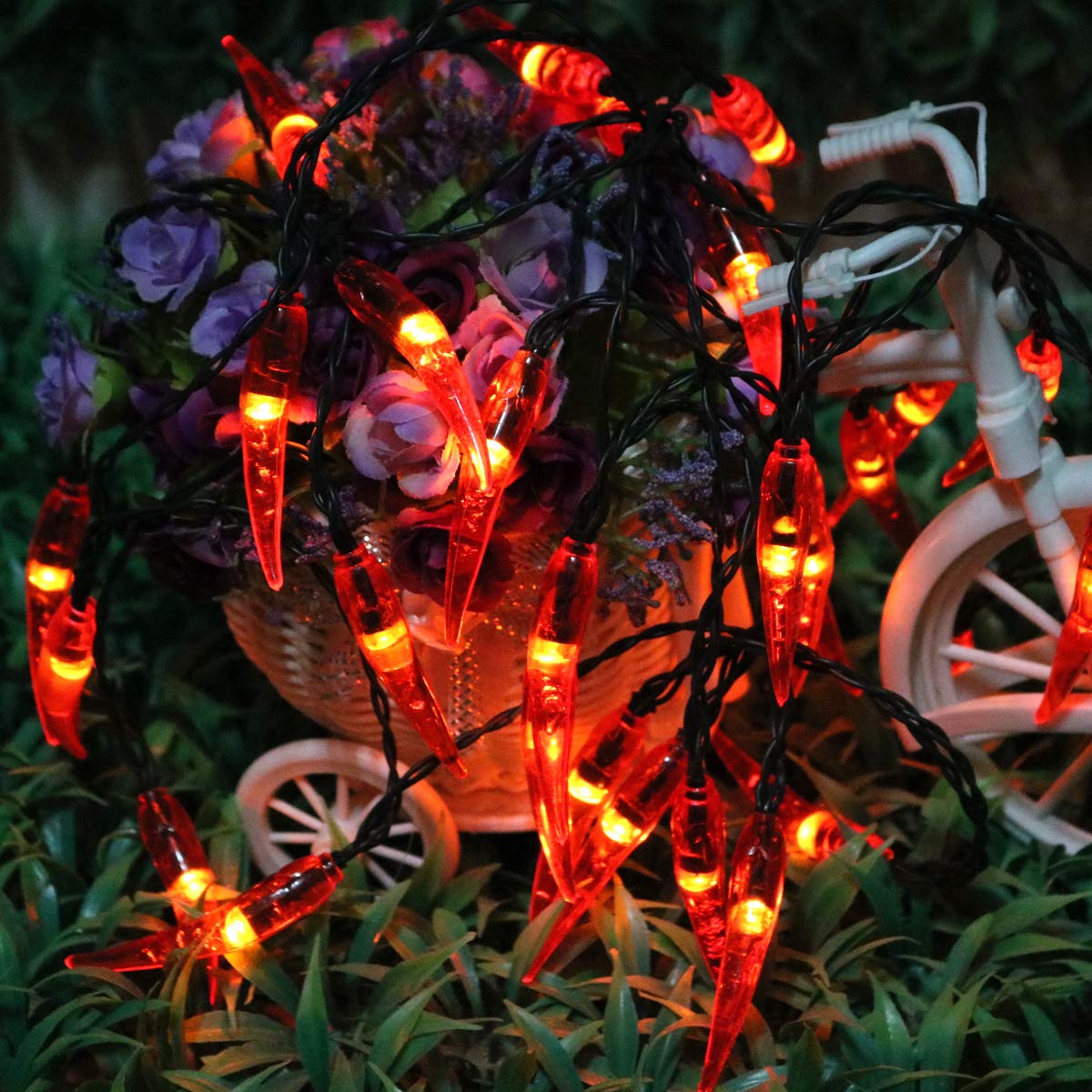 Dreamworth Solar Red Chili String Lights, 30 LED Chili Shape Fairy Solar Operated String Lights for Wedding, Chinese New Year,Spring Festival,Party Decoration,Christmas