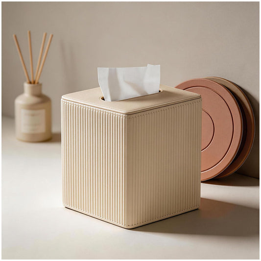 Tissue Box Cover Square with Magnetic Closure, PU Leather Tissue Box Holder for Bathroom NightStands Livingroom, Decorative Modern Square Tissue Holder