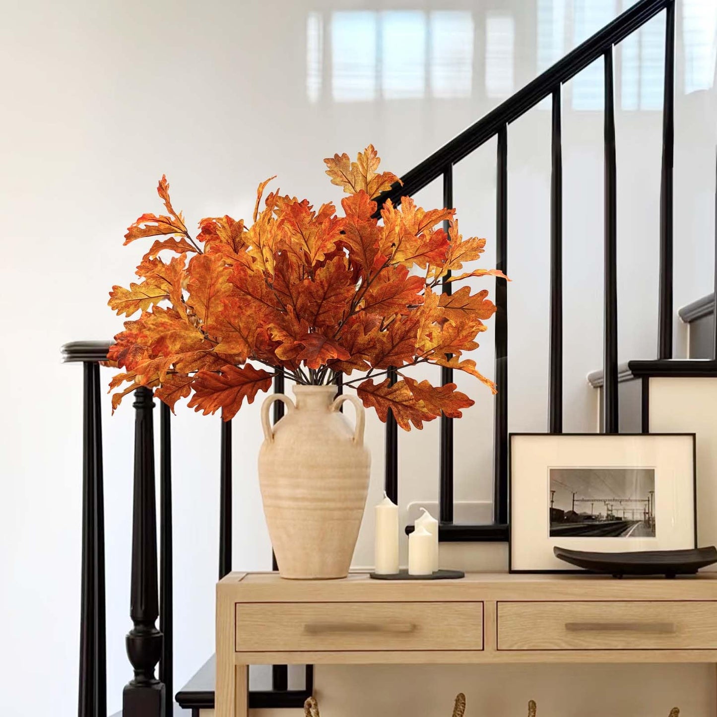 SNAIL GARDEN 2 Pack 21.6in/55cm Artificial Fall Stems with 106 Ombre Leaves,Realistic Autumn Foliage for Vase Fillers, Thanksgiving & Halloween Decor