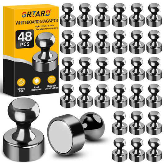 Grtard 48 Pack Magnets for Whiteboard, Black Magnetic Push Pins, Whiteboard Magnets Fridge Magnets, Small and Strong Push Pin Magnet for Office, School, Refrigerator, Locker, and Map
