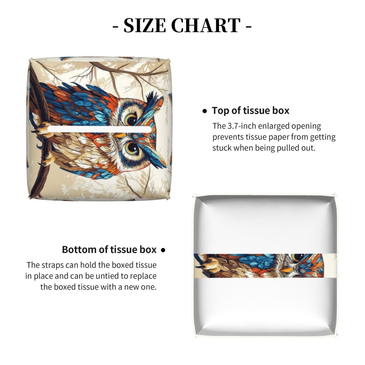 Cute Owl Tissue Box Cover Square, Waterproof Leather Tissue Box Holder Portable Dispenser Modern Home Decoration for Bathroom Car Nightstand Vanity