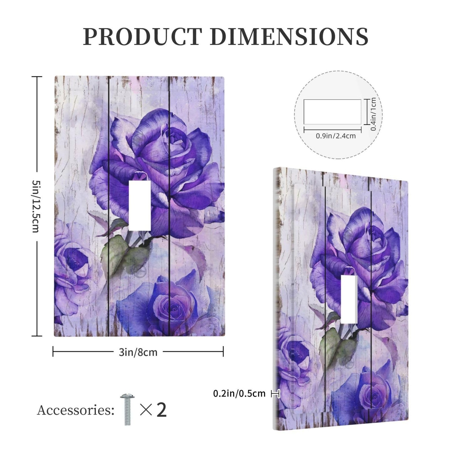 Spshian Light Switch Cover Purple Rose Flower Rustic Wood Plank 1 Gang Wall Plate Cover Single Toggle Outlet Covers Decorative Switchplate Electrical Faceplate for Farmhouse Bathroom Decor