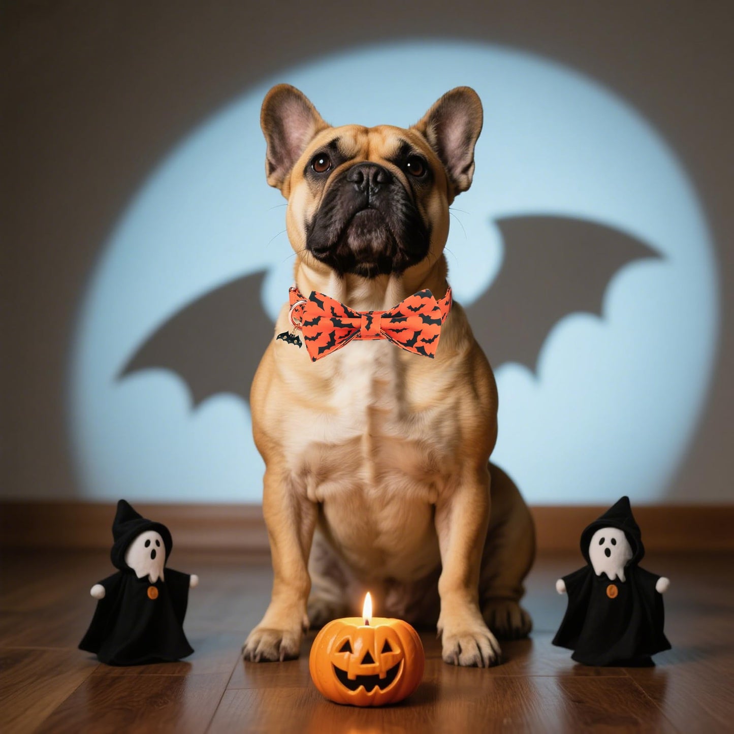 ADOGGYGO Halloween Dog Collar with Bow, Detachable Bat Print Bowtie Charm, Metal Buckle, Adjustable Orange Halloween Collars for Medium Dogs Boy Girl (Medium)