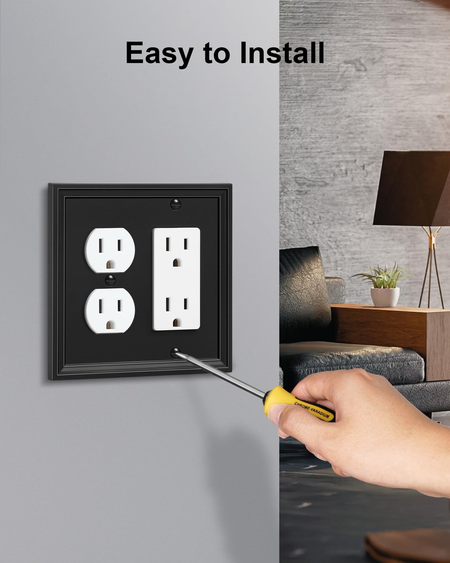 TREEWELL 2-Pack Combo Duplex/Decorator Light Switch Cover Plate, Black Modern Decorative Electrical Outlet Covers, Bamboo Fiber Wall Switch Plates and Outlet Covers