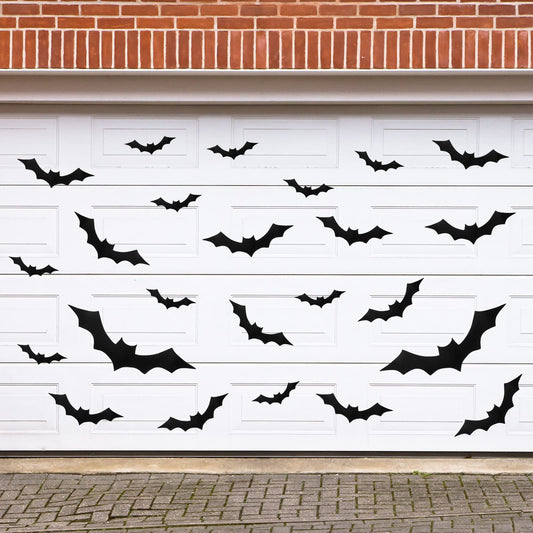 Coume 24 Pcs Halloween Black Magnetic Bats for Garage 4 Sizes Large 3D Realistic PVC 3D Bat Stickers Door Magnets Decoration for Indoor Outdoor Halloween Party Refrigerator Car Decor