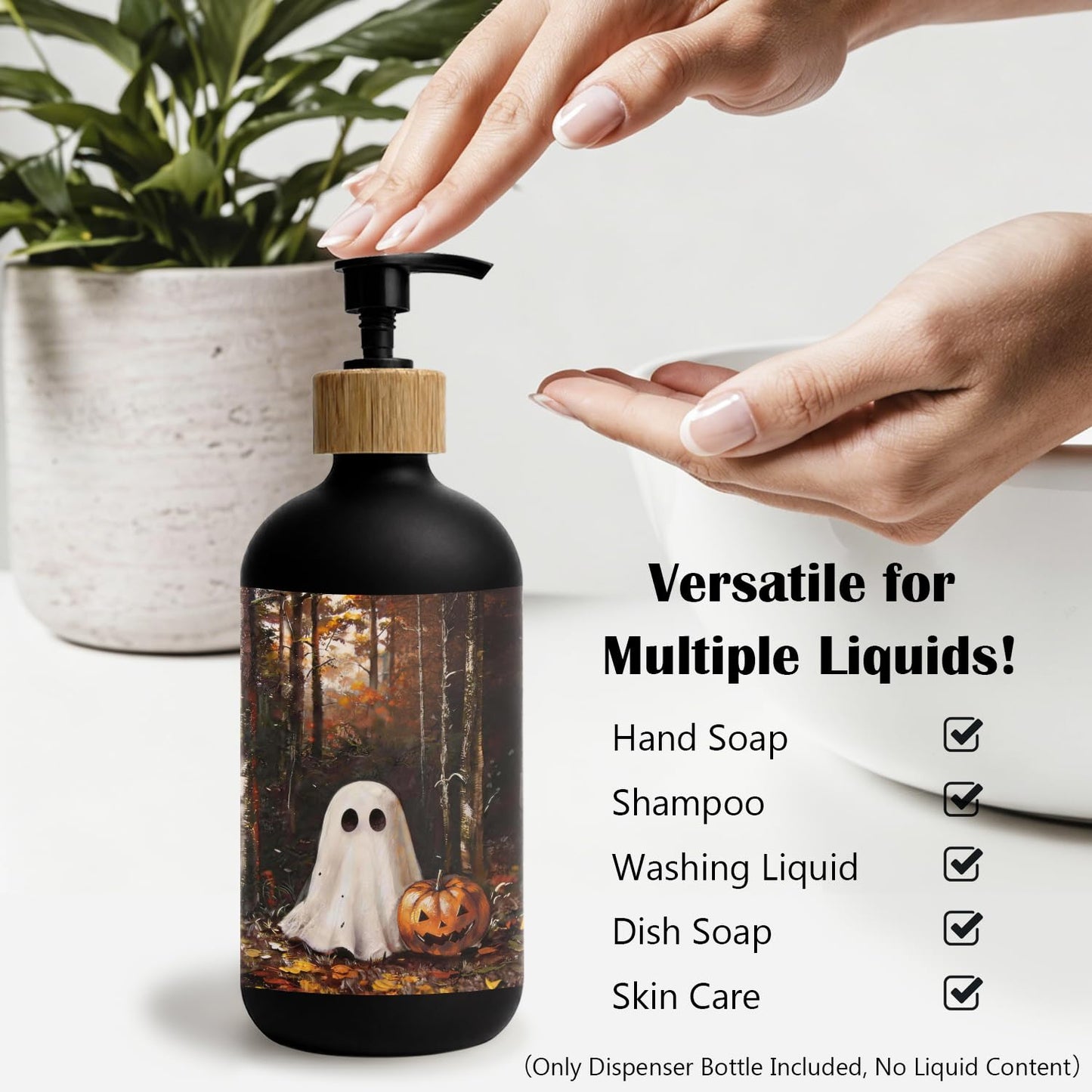 Stelloriellea Forest Ghost Halloween Glass Soap Dispenser with Pump