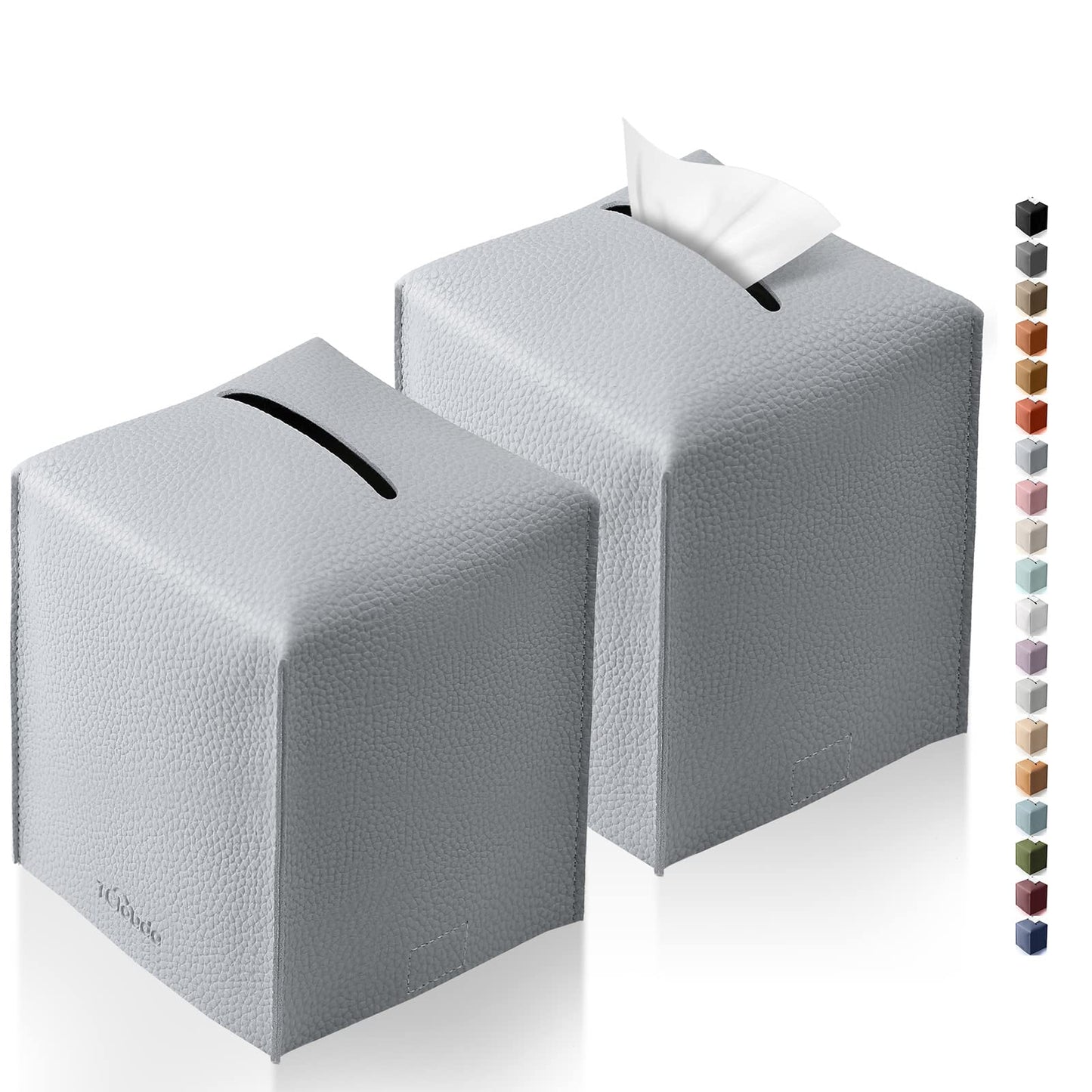 Tissue Box Cover, Tclouda, Modern PU Leather Square Tissue Box Holder for Creative Decorative, 2 Pack, Ideal for Bathrooms/Office/Car/Nightstand/Outdoor Tent/Dining Table, 5"X5"X5", Double Gray