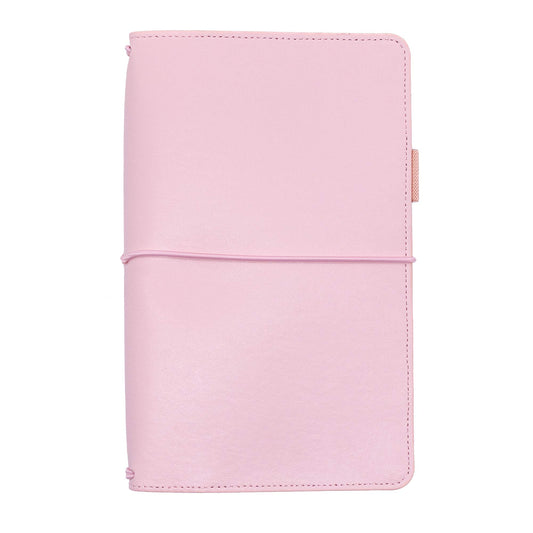Pukka Pad, Carpe Diem Refillable Traveler’s Notebook Cover – Faux Leather Portfolio with Blank and Lined Notepads – Includes 6 Pockets, Pen Loop, and Elastic Closure – 8.5 x 5.5 Inches, Ballerina Pink
