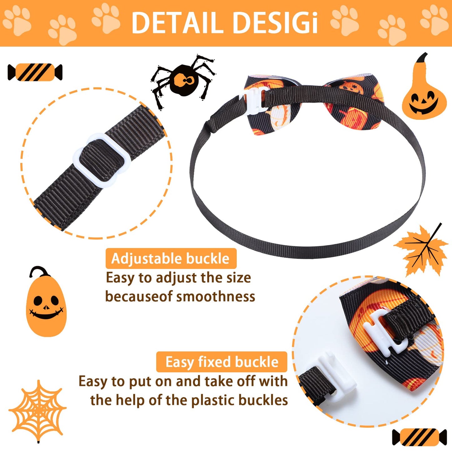 Eccliy 80 Pcs Halloween Dog Bow Ties 40 Dog Bow Ties 40 Pet Neckties Pumpkin Bat Witch Ghost Adjustable Collar Pet Accessories for Cat Halloween Holiday Decoration