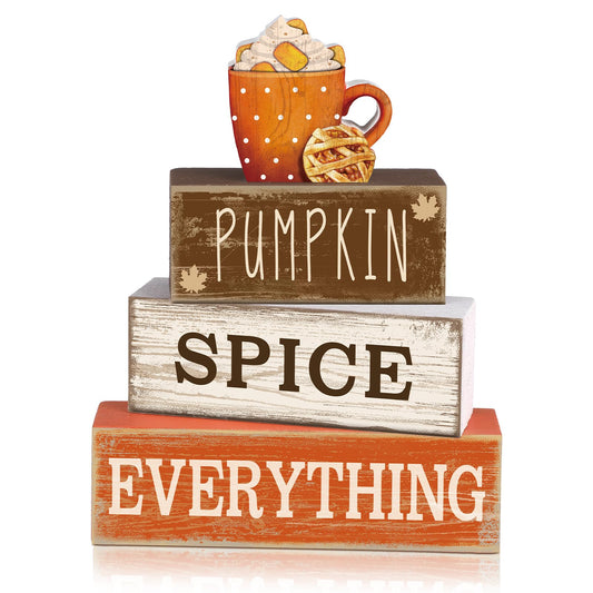 Moucuny 4 Pcs Thanksgiving Decorations for Home Fall Cup Decor Thanksgiving Table Centerpiece Fall Tiered Tray Decor Rustic Wooden Cup Block Sign Gift Farmhouse for Harvest Party Home Kitchen