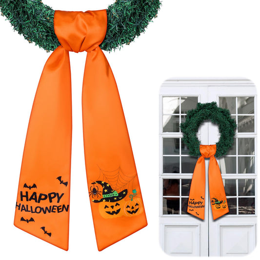 CraftyDream Wreath Sash for Front Door Wreath Satin Sash Blank Sashes Embroidery Monogram Yard Doorway Indoor Outdoor Wall Ribbon Bow Home Decor(Orange,Halloween Style)