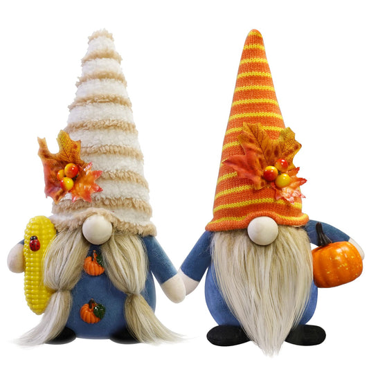 CRCZK Thanksgiving Gnome Decorations for Home, 2Pack Handmade Thanksgiving Gnome Plush Decor Swedish Gnomes Ornaments with Pumpkin Corn Maple Leaves Fall Gifts Autumn Holiday Home Kitchen Decorations