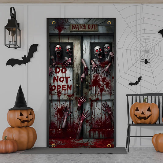 Halloween Terror Theme Door Cover, DO NOT OPEN Theme Door Cover, Scary Bloody Door Banner for Halloween Spooky Party Decorations, 71x35 Inch (NOT OPEN A)