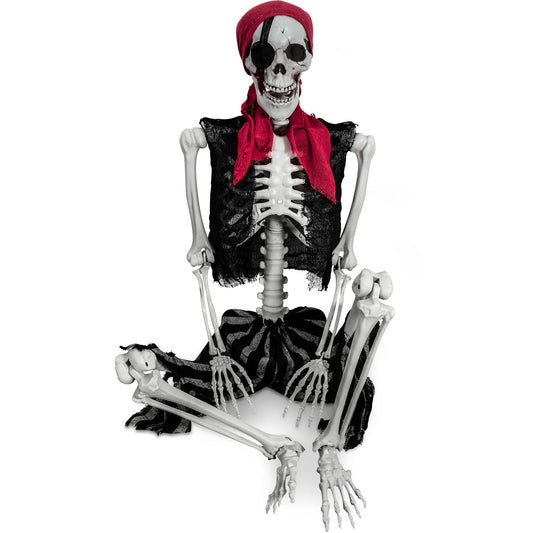 5.4ft Halloween Life Size Pirate Skeleton Realistic Human Full Body Skeleton Props with Movable Joints for Halloween Decoration Haunted House Indoor Outdoor Décor (Pirate Style)