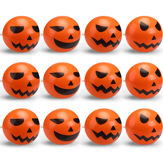 Wettarn 12 Pcs Halloween Pumpkin Beach Balls Bulk Halloween Inflatable Plastic Jack O Lantern Party Decoration Blow up Props for Carnival Prizes