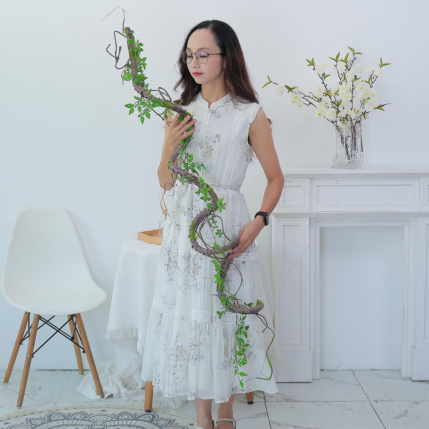 71 Inch Bendable Artificial Tree Vines Twine Branches Moss Greenery Plants Reptile Climbing Garland Twigs for Outdoor Camping Garden Wall Pipes Hanging Halloween Christmas Yules Decoration