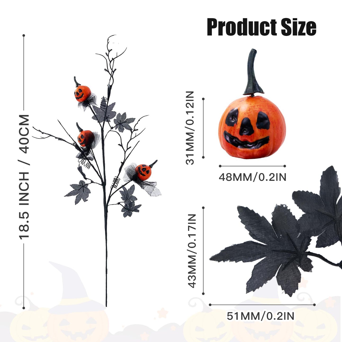 Sherika 5PCS Halloween Decorations Indoor, 19.5Inch Artificial Pumpkin Maple Leaf Floral Stems Halloween Branches Decoration, for Home Vase Arrangement Decor - Black.
