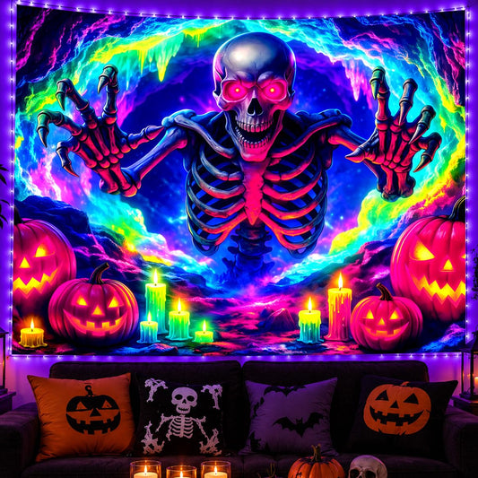 Neon Skeleton UV Tapestry 78.74X59.06in, Blacklight Reactive Tapestry Fluorescent, Hanging Neon Wall Tapestry for Bedroom Dorm, Room Tapestry Large Wall, Tapestry Room Backdrop, Halloween Decor