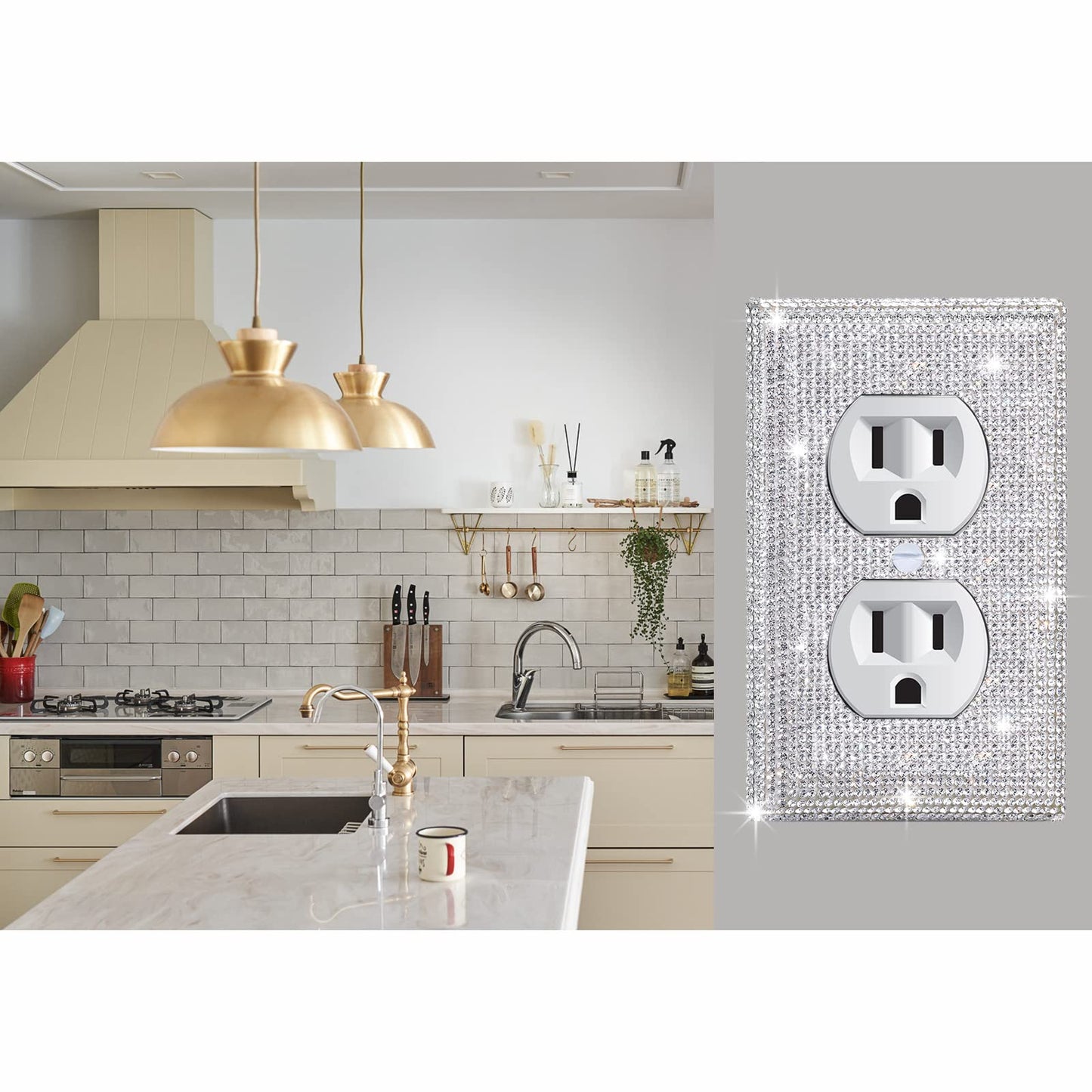 4 Pcs Outlet Covers Shiny Silver Rhinestones Wall Plate 1 Gang Toggle Light Switch Cover Decorative Durable Switch Covers