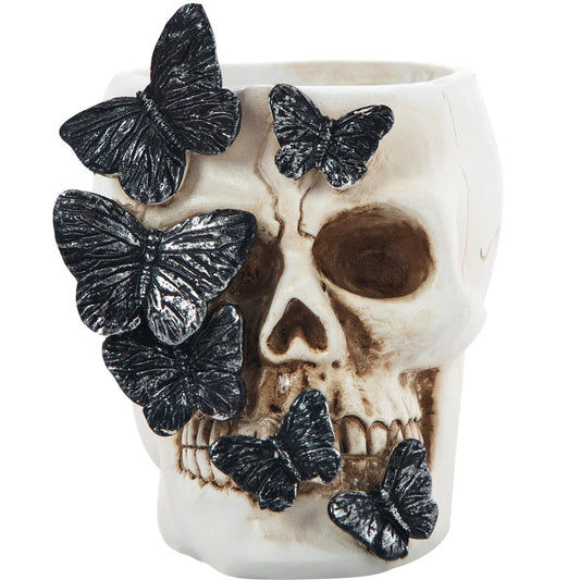 Perekond Gothic Butterfly Skull Pen Holder, Makeup Brush Holder, Candle Holder Multifunctional Resin Halloween Decoration