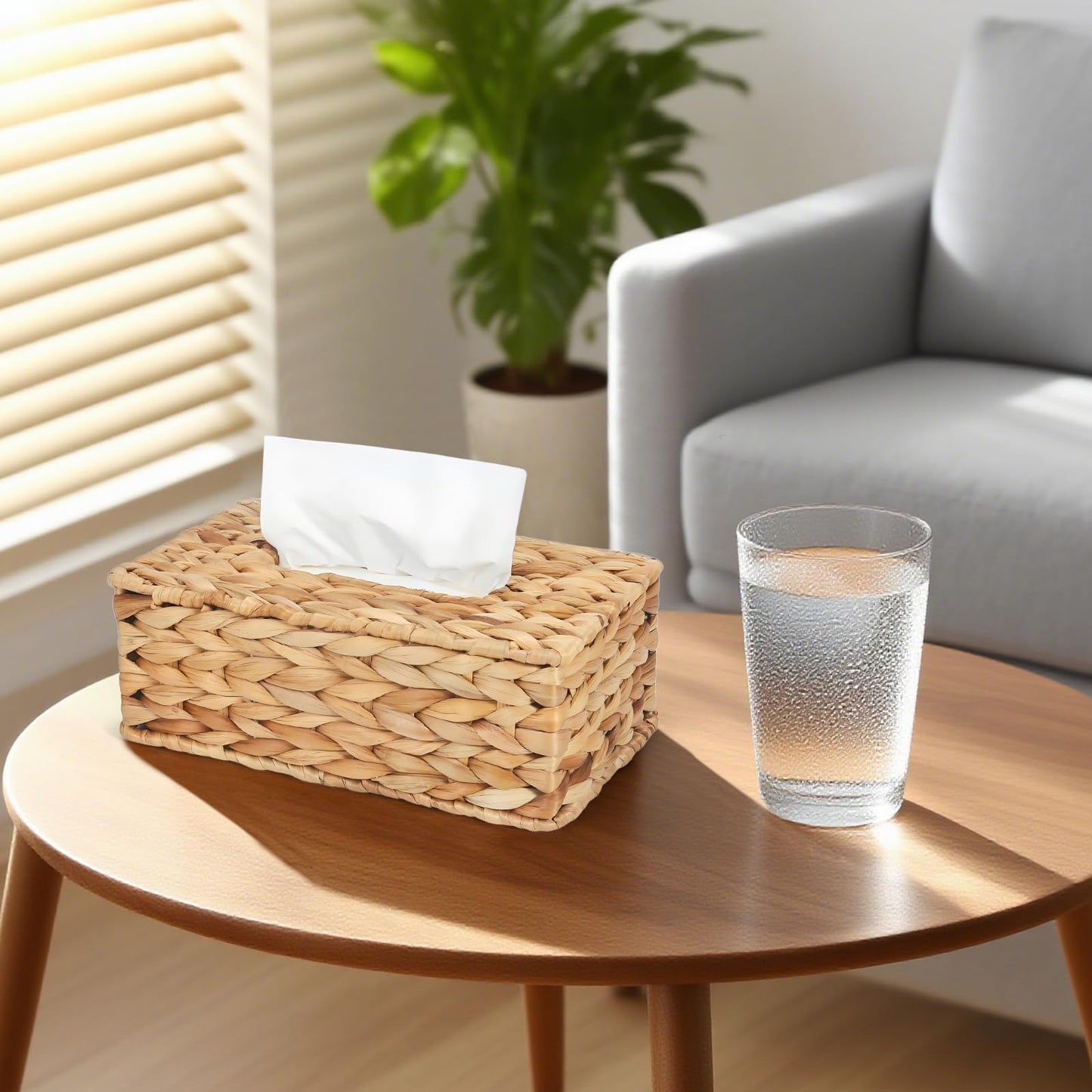 MHCLUE Water Hyacinth Rectangular Tissue Box Cover - Handwoven Natural Decorative Tissue Holder, Fits Standard Rectangular Tissue Boxes for Living Room, Bedroom, Bathroom, Sustainable Home Decor