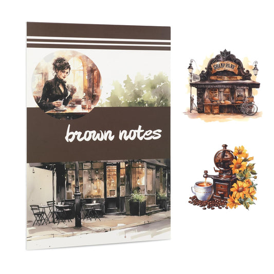 Dizdkizd Halloween Scrapbooking Sticker Book, Coffee Journaling Stickers for Adults, 190pcs Pre-Cut PET and Paper Decals for Card Making, Planner, Gift Tags and Crafts - Brown