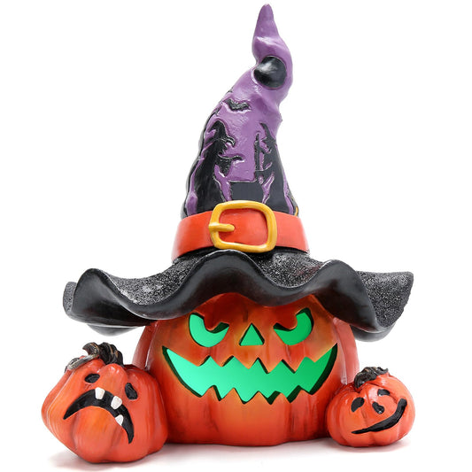 Hodao Halloween Pumpkin Decorations with Light Handmade Witch Hat Ornaments for Halloween Decor Fall Tabletop Pumpkin Decoration Outdoor Porch Decor (Purple)