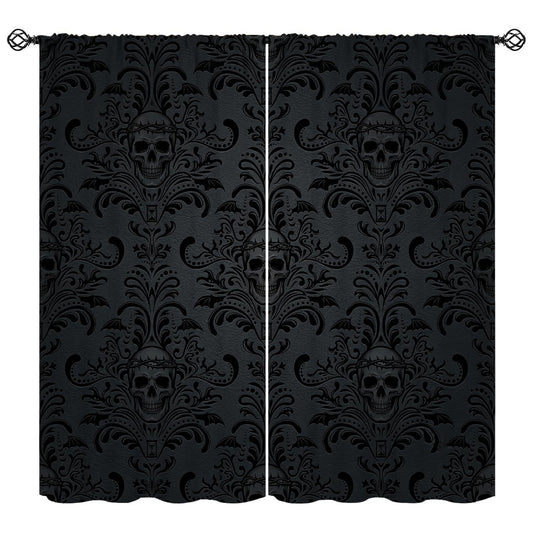 Halloween Curtains for Living Room,Skull Spooky Moody Skeleton Gothic Treatments Drapes for Bedroom Indoor Outdoor Event Party Decor 42" W X 45" L