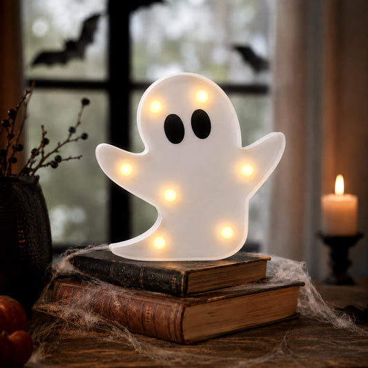 InnovTools Halloween Ghost Decorations Light Up Ghost LED Marquee Sign Cute Battery Operated Night Lights for Halloween Party Indoor Bedroom Kitchen Tabletop Mantel Home Wall Decor Party Gifts (2 Pcs)