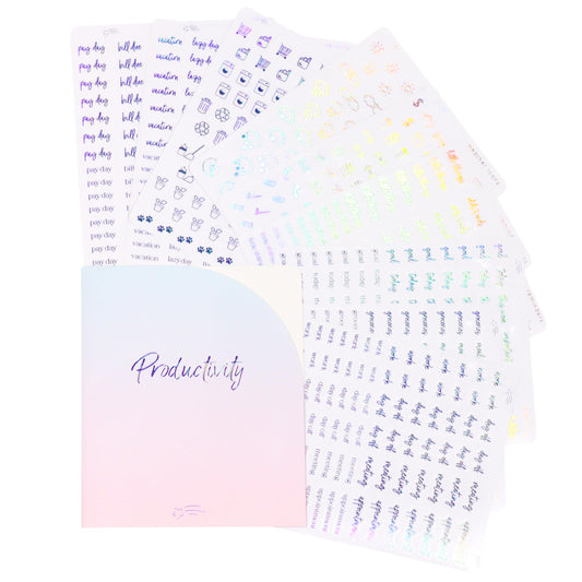In The Slightest - Clear Holographic Foil Planner Stickers, Productivity, Functional, Icons, Words, Over 600 Stickers, Organzie, Aesthetic, Folder Included, Minimal, Rainbow Shift - Holographic