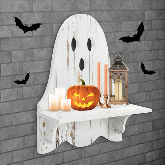 JarThenaAMCS Halloween Ghost Wall Shelf Wall Decor Ghost Vintage Wood Floating Shelf for Home Bedroom Bathroom Living Room Farmhouse Decor
