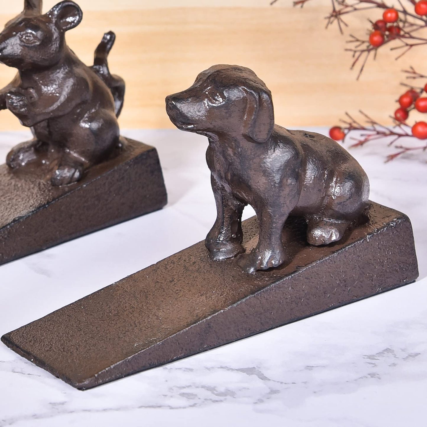Sungmor Heavy Duty Cast Iron Dog Door Stops | Decorative Cute Animal Statue Metal Door Stopper Wedge with Non-Slip Mat | Solid & Antique Style Windproof Door Holder for Patio Yard Garden Farmhouse