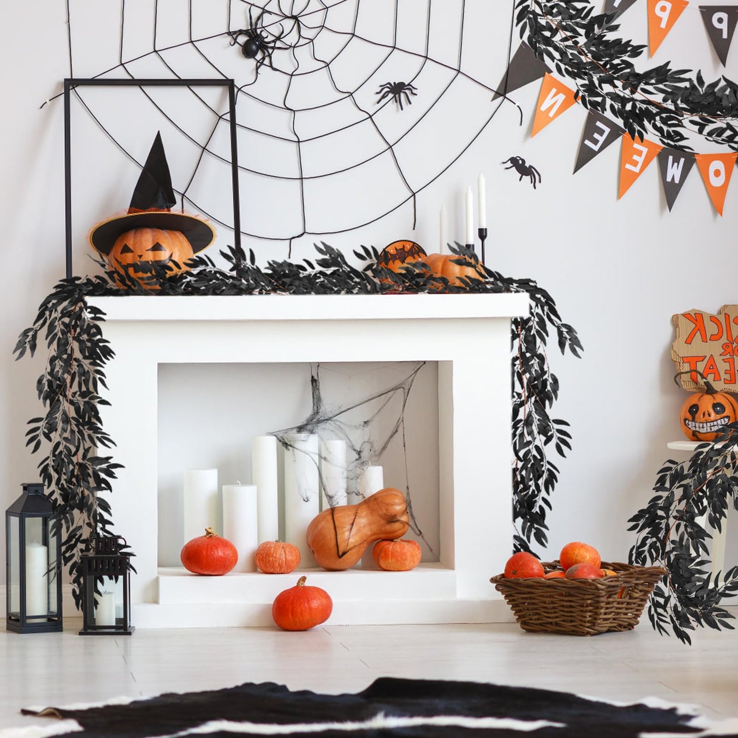RECUTMS Artificial Hanging Willow Leaves Vine Twigs 2Pcs 5.9Ft Halloween Black Leave Garland Fake Silk Willow leaf Ivy Faux Greenery Plant for Indoor Outdoor Jungle Birthday Fall Christmas Party Decor