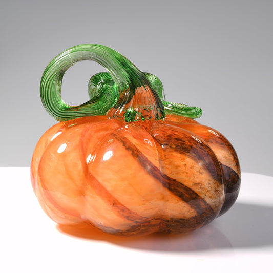 QIANCHANG 3" Hand Blown Glass Pumpkin Figurine, Large Brown Halloween Crystal Pumpkin Paperweight, Thanksgiving Pumpkins Fall Decorations for Home Table Centerpiece