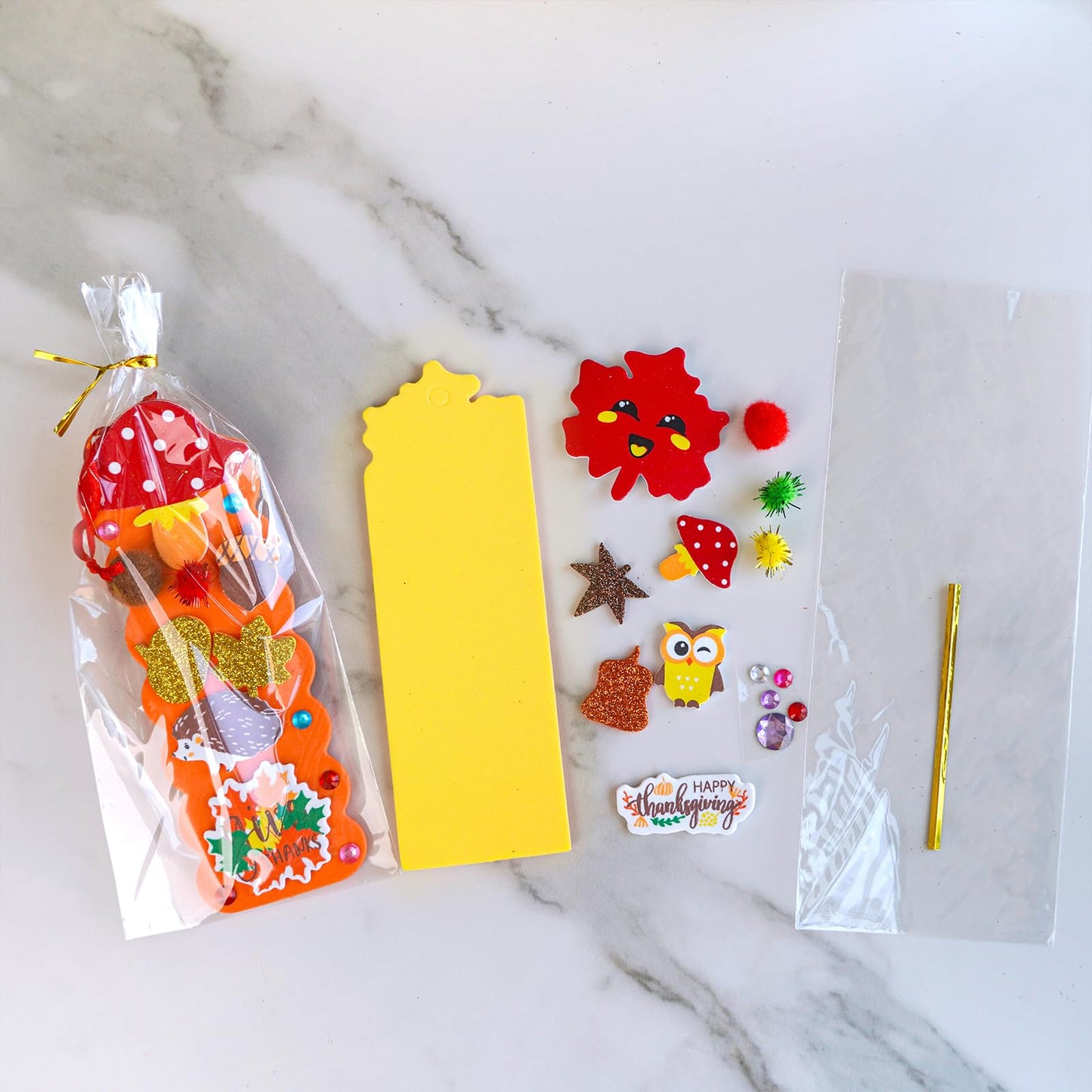Winlyn 32 Sets Fall Crafts Kits DIY Fall Bookmarks Decorations Art Sets Maple Leaves Smile Face Owl Turkey Pumpkins Foam Stickers Arts and Crafts for Kids Thanksgiving Halloween Classroom Activities