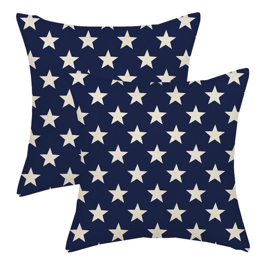 AGAYNA 4th of July Pillow Covers 18x18 Blue and Cream Patriotic Stars Outdoor Decor Throw Pillows for Couch Independence Day Memorial Day Pillowcase Decorative Cushion Case for Sofa Bed Set of 2