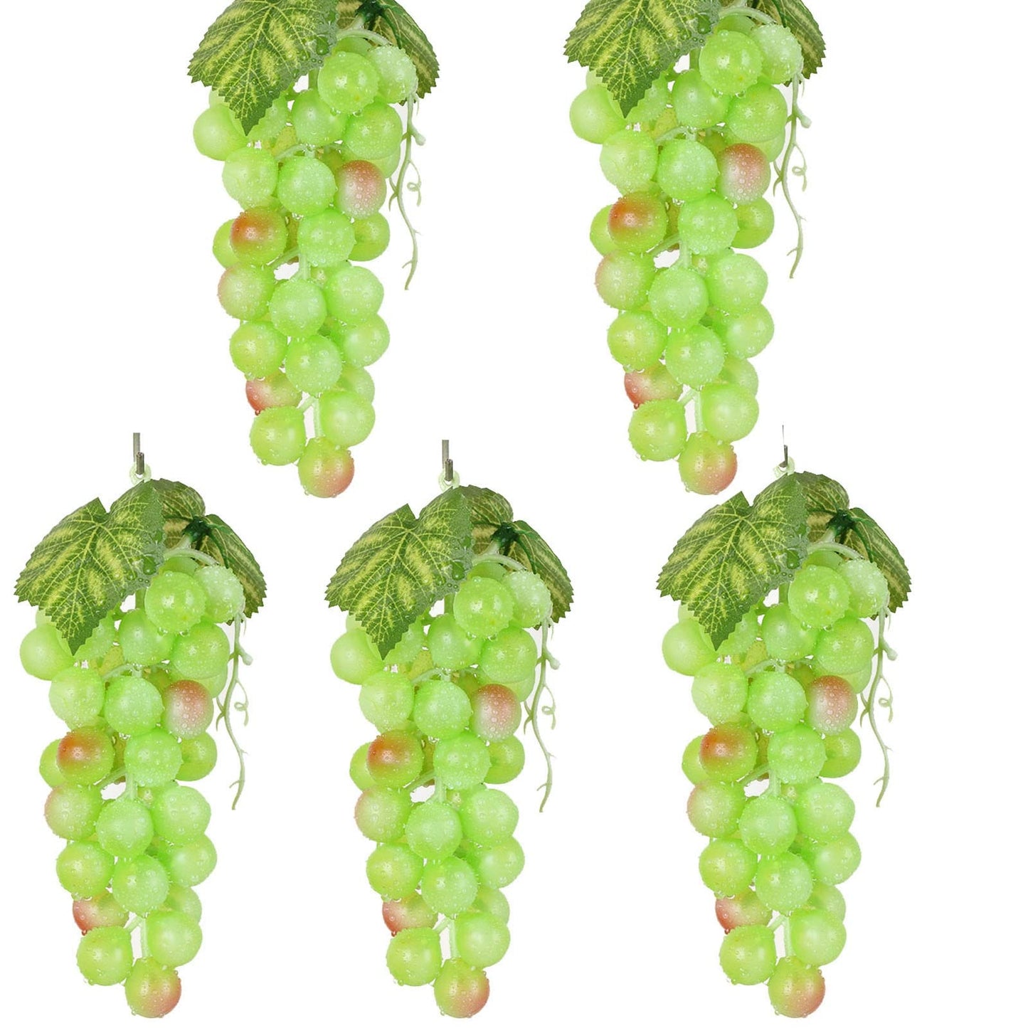 Bairdish 5pcs Green Simulation Grapes Bunches Lifelike Artificial Grapes Fake Grape Bundle for Vines Decoration Wine Kitchen Garland Decor Faux Fruit Props(36grains 7 Inches Long)
