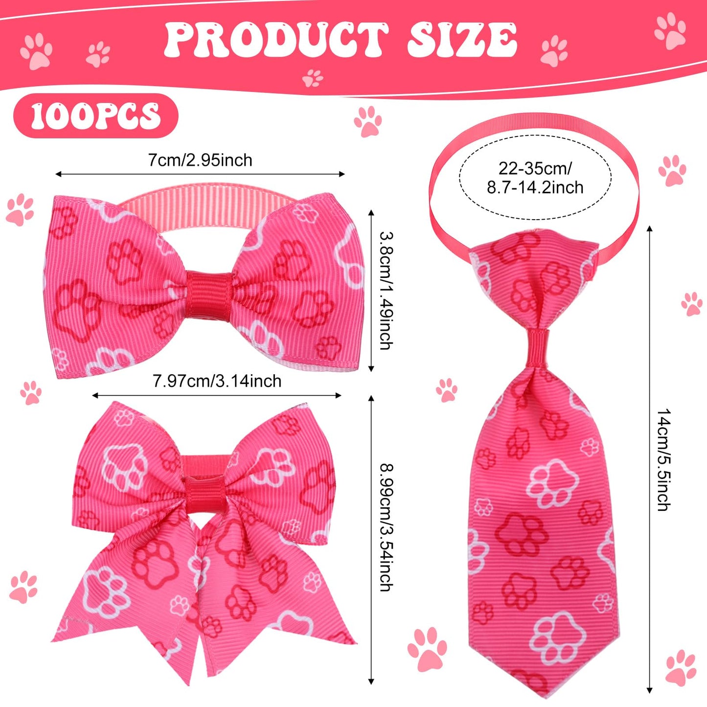 Reginary 100 Pieces Dog Bow Tie Collar Set Include 40 Dog Neckties, and 30 Puppy Bowties, 30 Collar Flowers, Adjustable Pet Ties Grooming for Small Medium Cats Pets Supply(Paw Bone)