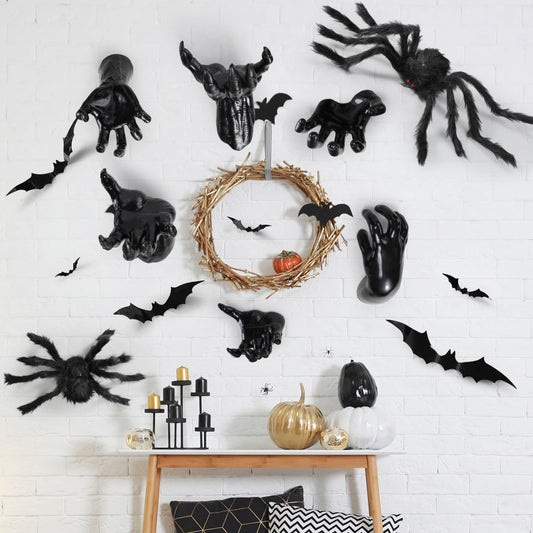 WinnerWhy 38 Pcs Halloween Wall Decor Set, Include Wall Mounted Creepy Reaching Hands Spiders Bats Stickers for Window Door Indoor Outdoor DIY Scary Decorations