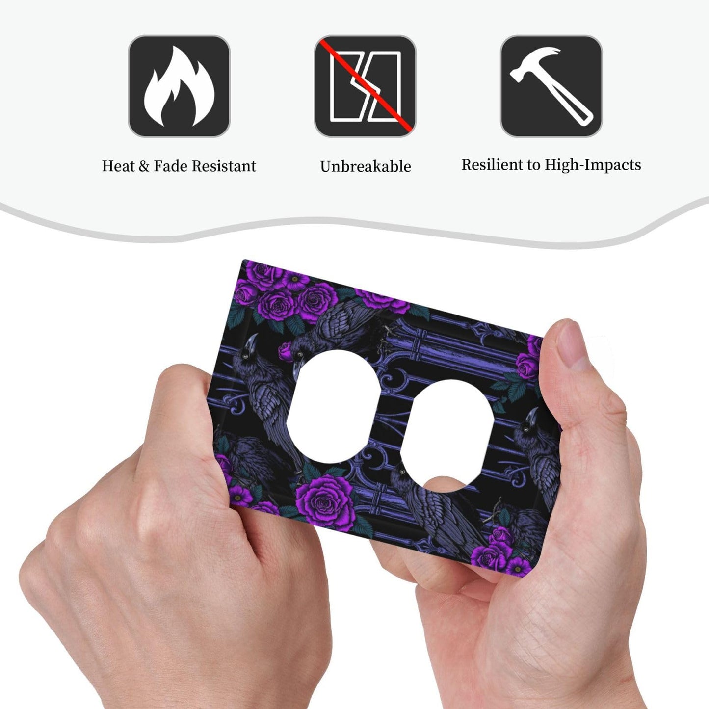 Naiqadnehz Outlet Covers Gothic Style Crow Purple Flowers 1 Gang Duplex Electrical Receptacle Faceplate Light Switch Cover Wall Plate Decorative Switch Plates for Bedroom living Room Decor