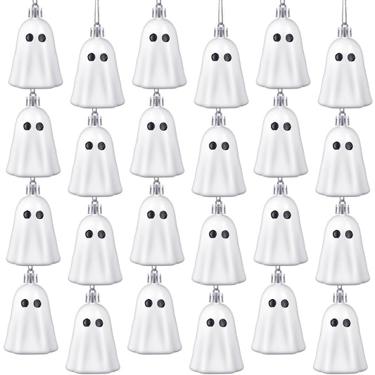 Tigeen 24 Pcs Halloween Hanging Ornaments Cute Ghost Decoration Halloween Tree Decoration Plastic Decorative Mini Ghost Ornaments for Home Tree Party Supplies (Cute,White)