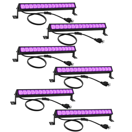 uwiner 38W LED Black Light Bar (6-Pack) - High Power UV Blacklight with Plug & Switch, Covers 484 Sq.Ft for Glow Parties, Halloween Decorations, Stage & Bedroom Lighting