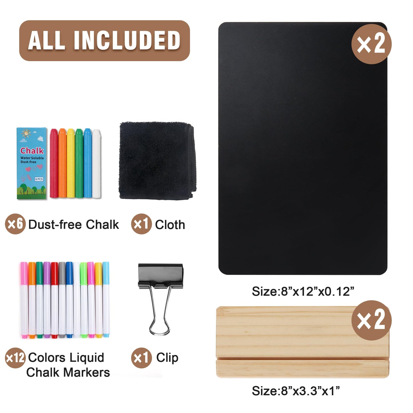 SELEAD Small Chalkboard Words Sign - 2 Pack 8x12 Inch Tabletop Decorative Chalk Board with Wooden Stand, Double-Sided Erasable Message Menu Board for Food, Store, Business, Wedding