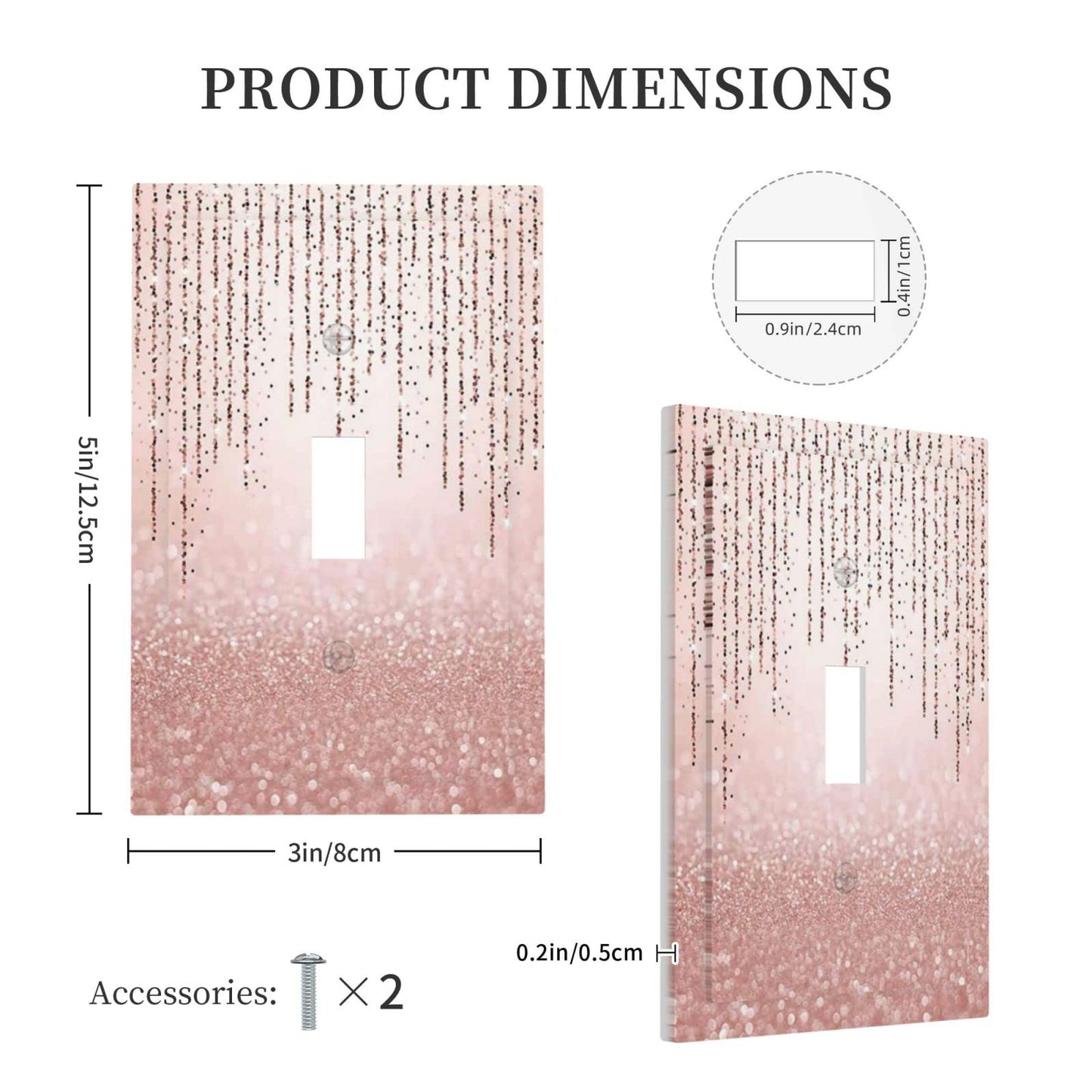 Pink Glitter Bling 1 Gang Light Switch Plate Decorative Single Toggle Wall Plate Cover Electrical Switchplate Faceplate for Women Girl Rose Gold Shining (No Sparkling Glitter) Bathroom Decorate 5" x 3