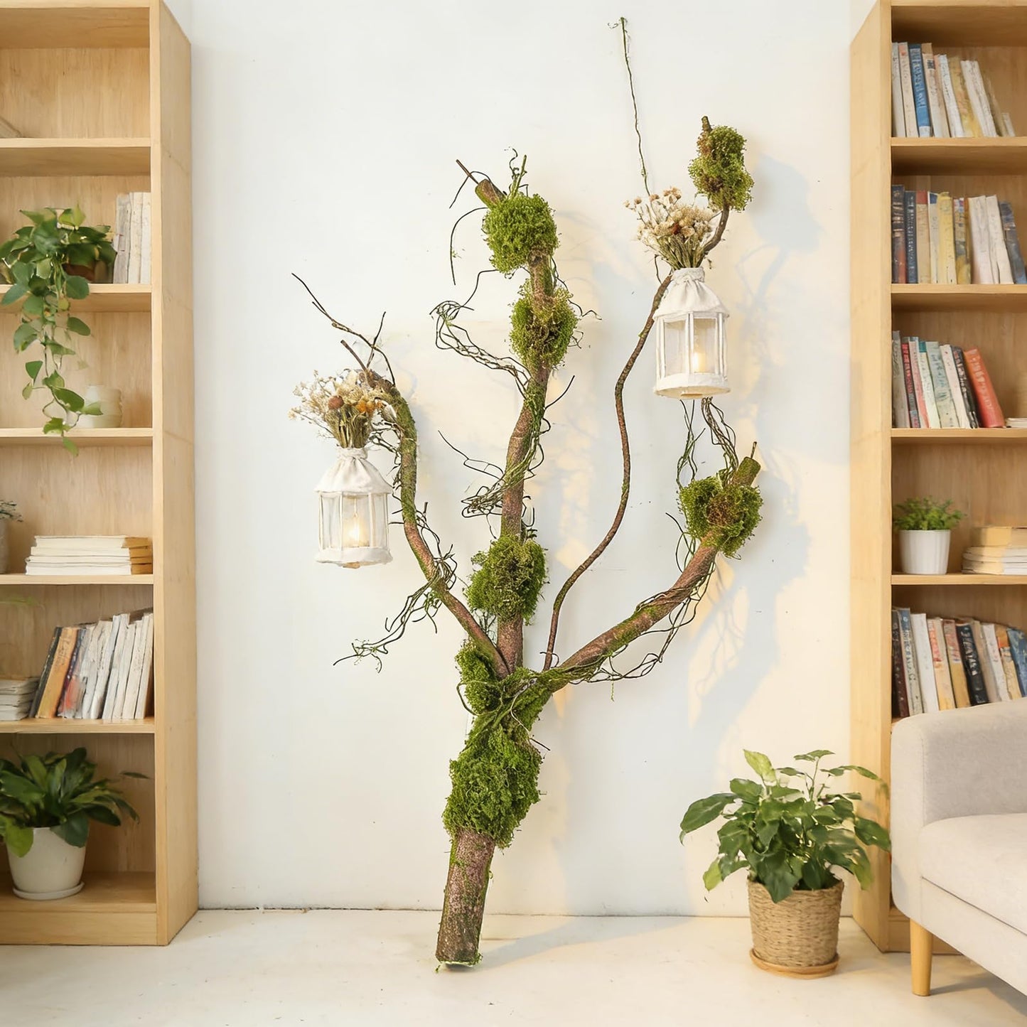55inch Giant Rustic Bendable Artificial Tree Branches Moss Grape Vine Garland Faux Creepy Thick Tree Trunk Jungle Hanging Greenery Vine Curly Wood for Home Mantel Front Porch Wall Hanging Decoration