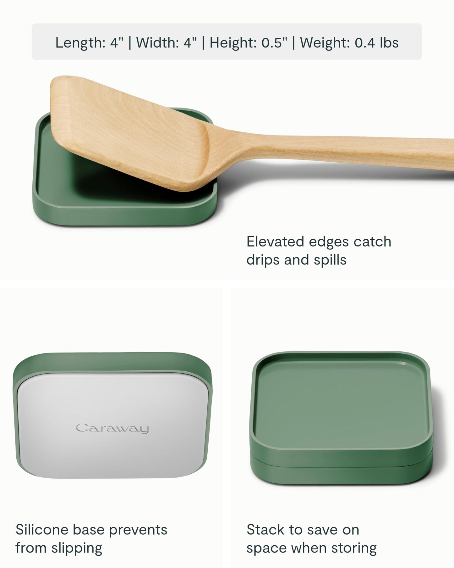 Caraway Spoon Rest Set of 2 - Stackable Spoon Holder for Kitchen Counter - Drip Catching, Heat-Resistant Design - Non-Slip Base - Sage