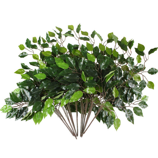 GTIDEA 12 Pcs Ficus Tree Leaves Branches Artificial Greenery Stems Spring Silk Green Leaves Plants for Wreath Benjamina Tree Indoor Outdoor Porch DIY Wedding Party Farmhouse Wall Decor (24.04 Inch)