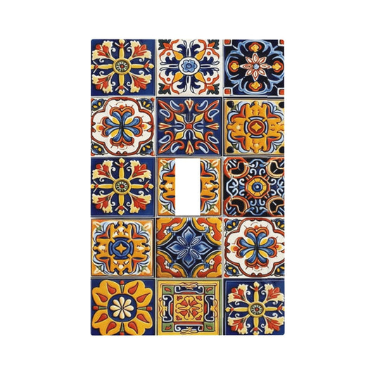 Mexican Talavera Tiles Flower Vintage Decorative Light Switch Cover 1 Gang Single Toggle Device Electrical Faceplate Switchplates Decorator Outlet Wall Plate for Kitchen Bathroom Decor