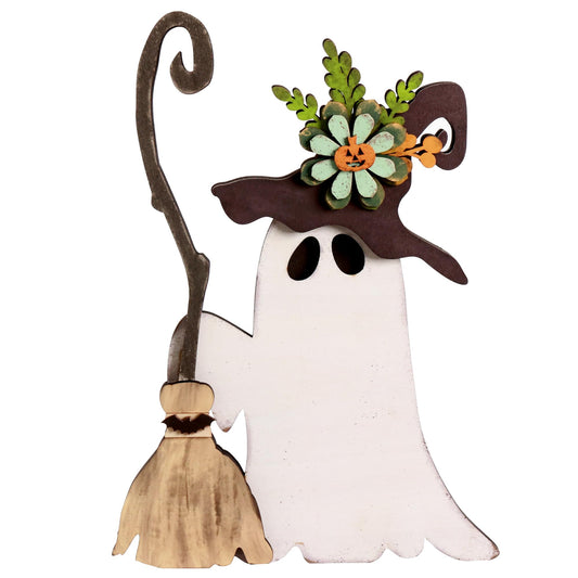 HH Family Halloween Table Decor Ghost Witch Rustic Wooden Decorations for Tiered Tray Shelf Mantel Party Display (Witch D1)