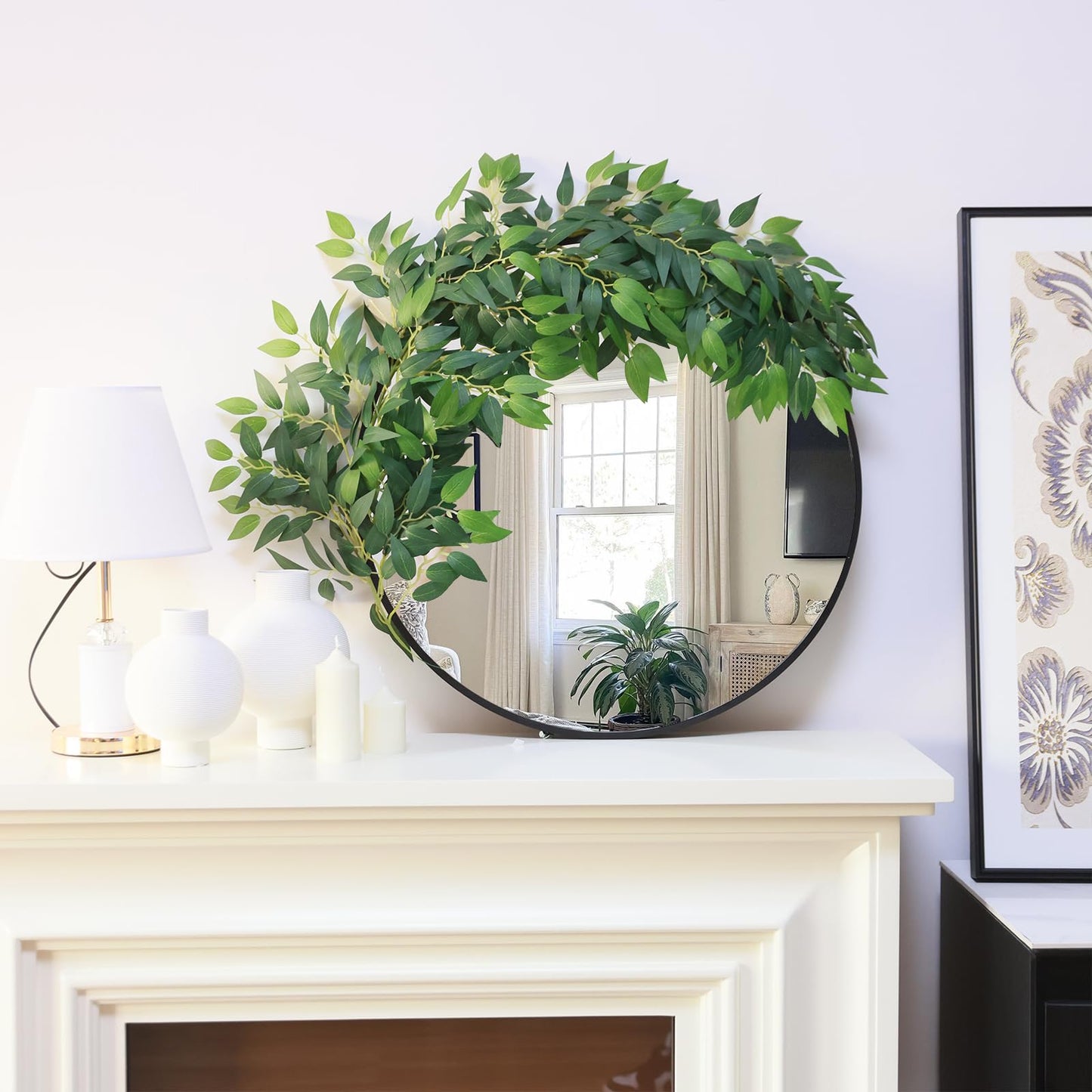 mizii Artificial Vines Garland 10 Feet Faux Italian Ruscus Vine Greenery Garland Silk Green Leaves Decoration Fake Plants Greenery for Table Centerpieces Home Room Wall Wedding Arch Decor (10 feet)